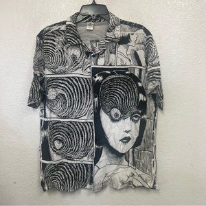 NWT Uzumaki Junji Ito Manga Anime Series Spiral Woven Button Down Shirt